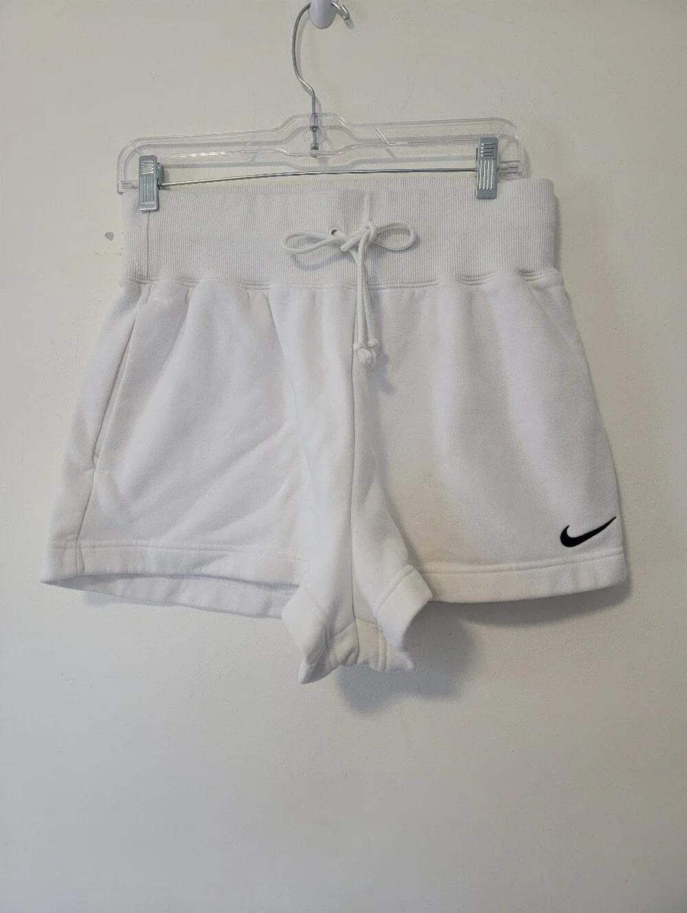 Nike White Athletic Drawstring Women’s Shorts with Black Swoosh